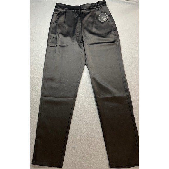 Heipeiwa Pants - Heipeiwa Black Satin High Waisted‎ Pleated Trousers Pants Small NWT